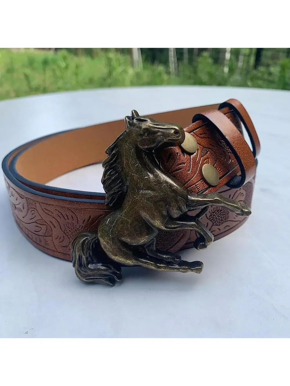 Y2K Western Cowboy Brown Leather Belt 43 Inch